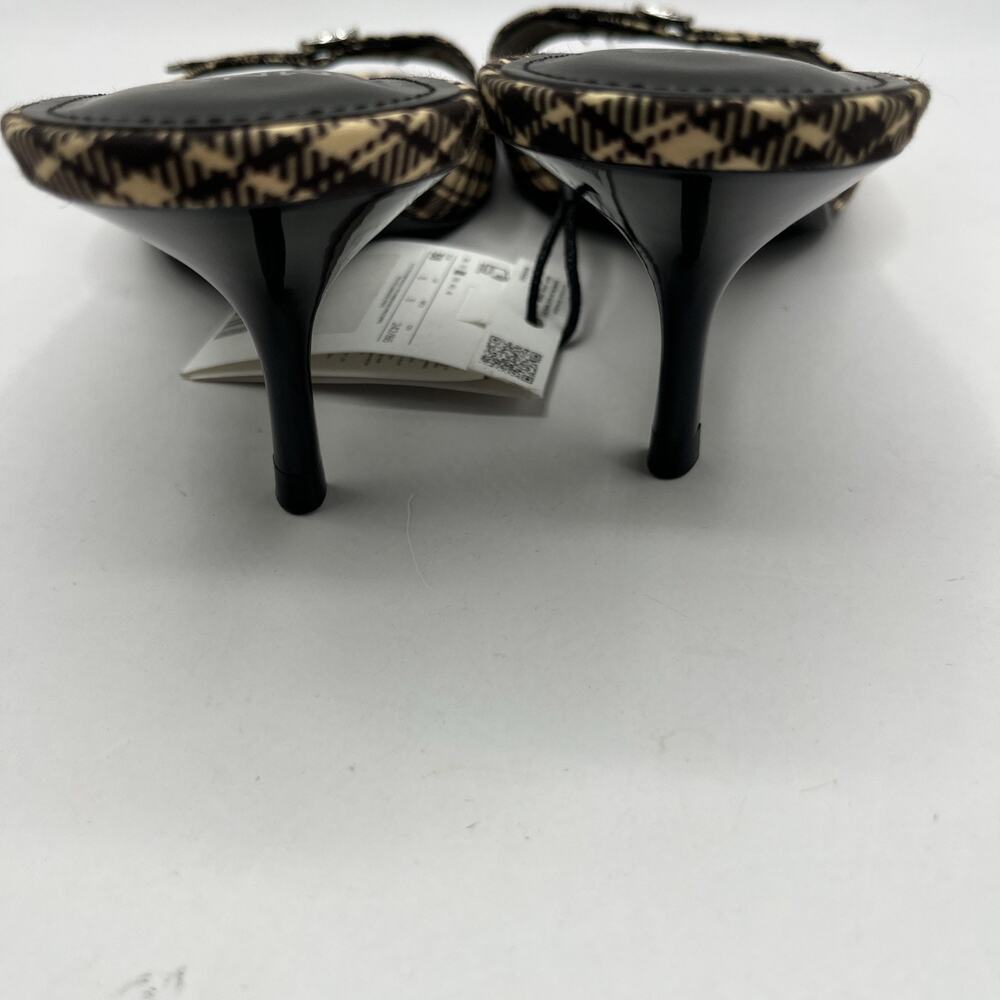MANGO MNG Sandalia Peep Toe Kitten Heel CHECKERED SANDALS Brown Beige TRIED ON - Picture 5 of 10